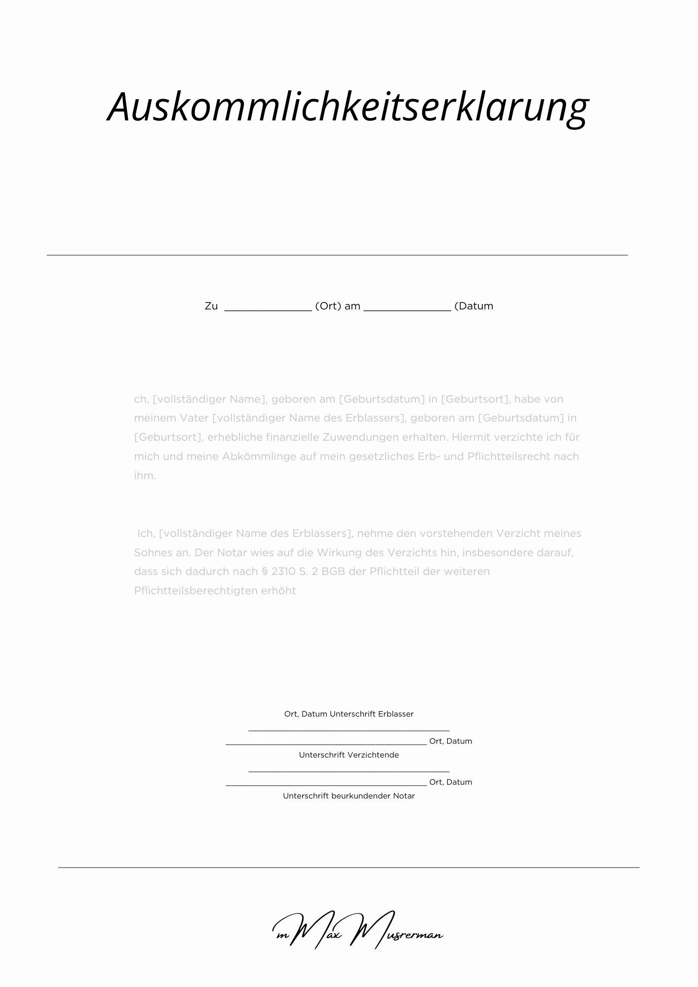 Auskömmlichkeitserklärung