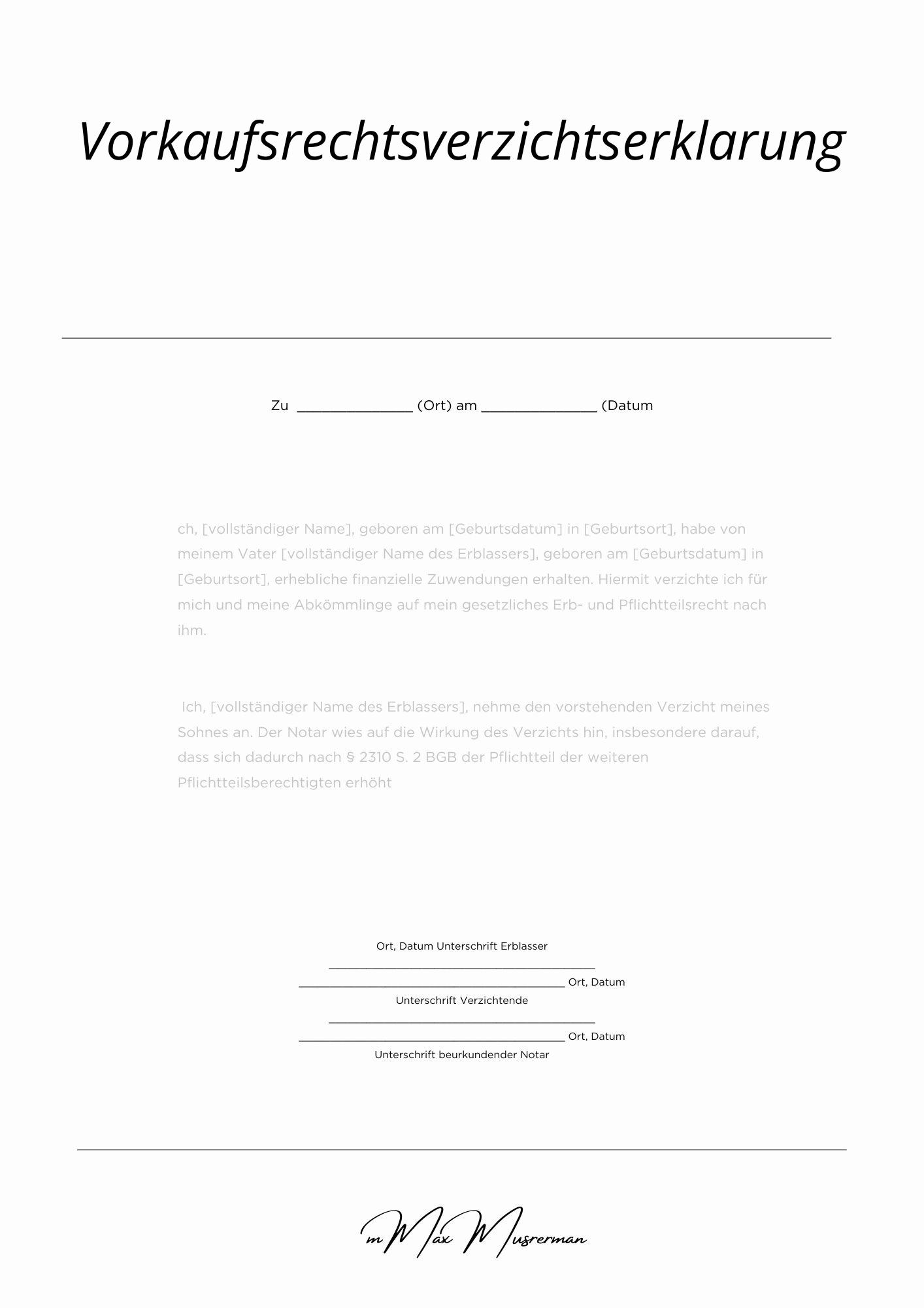 Vorkaufsrechtsverzichtserklärung